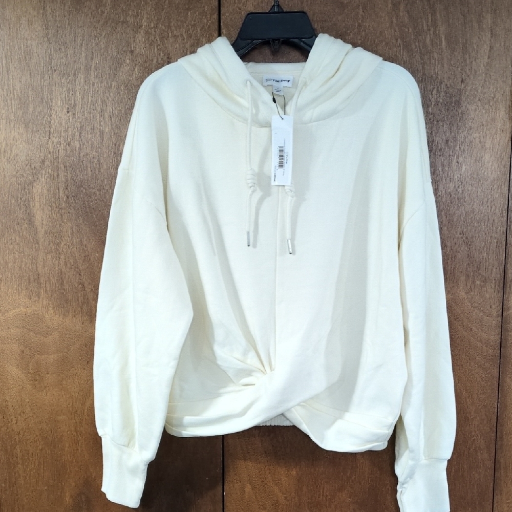 The Drop Cream Hooded Twist Front Sweatshirt L NWT